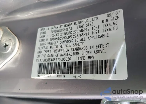 2007 Honda Cr-V Ex from USA, damaged, VIN JHLRE48517C095826